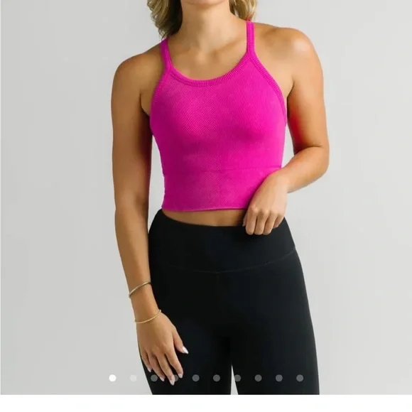 ZYIA Bright Pink Ribbed Top - Picture 1 of 4